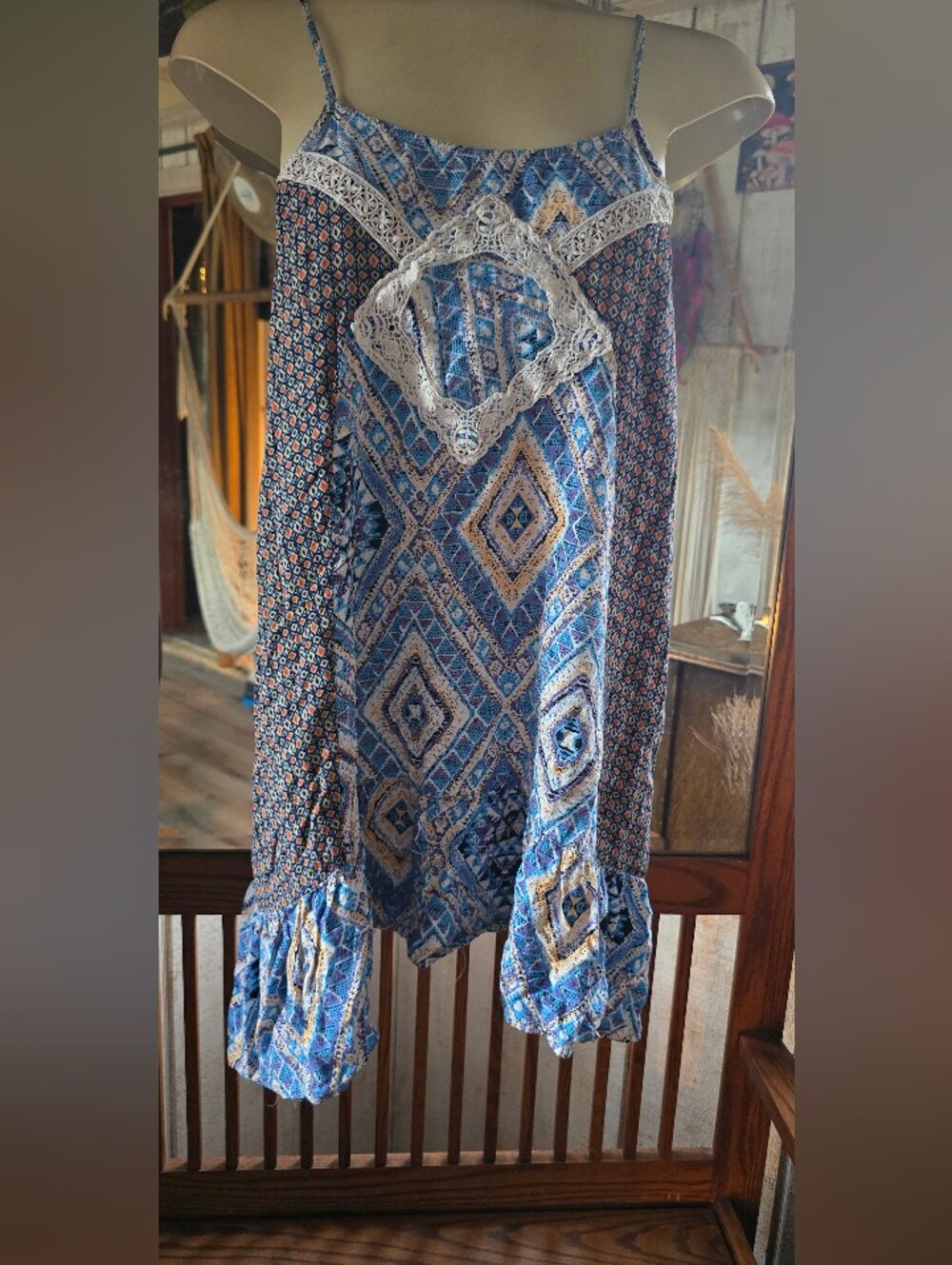 Umgee Mixed Ikat Geometric Print Crochet Halter Top